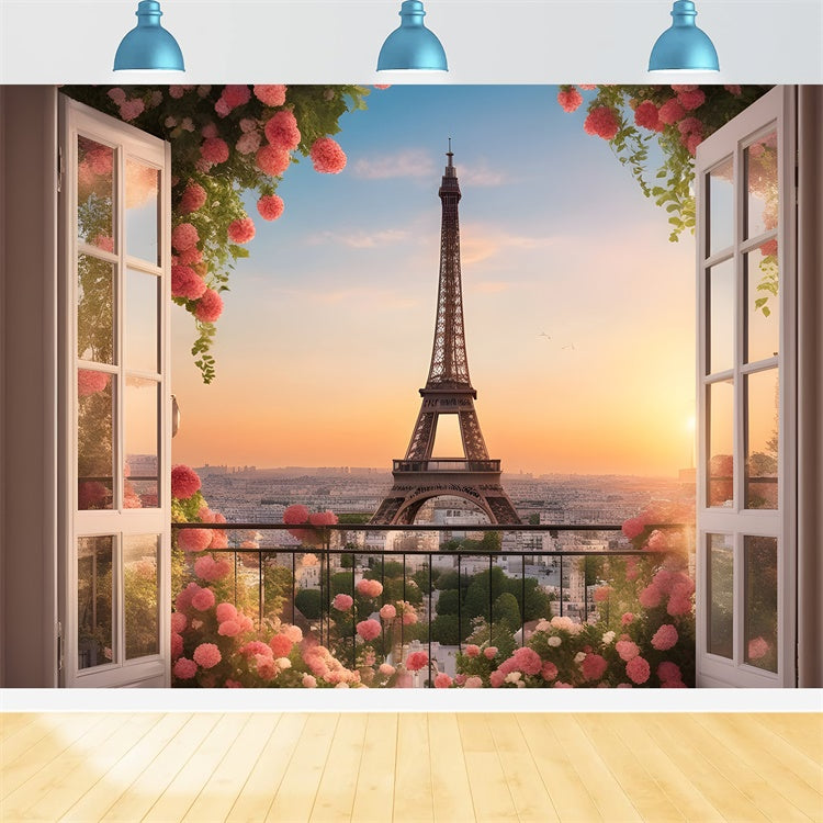 Paris Eiffel Tower Backdrop City Sunset Garden Balcony Backdrop UK GQ4-41