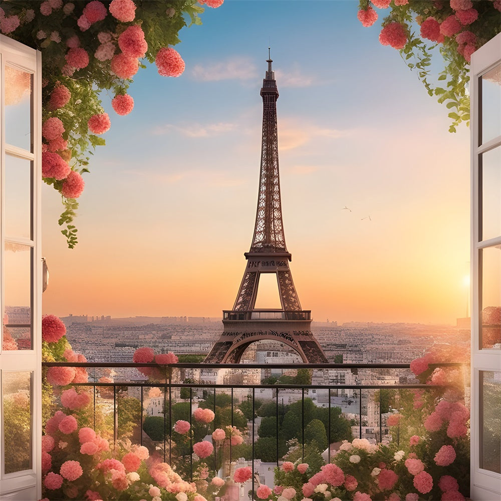 Paris Eiffel Tower Backdrop City Sunset Garden Balcony Backdrop UK GQ4-41