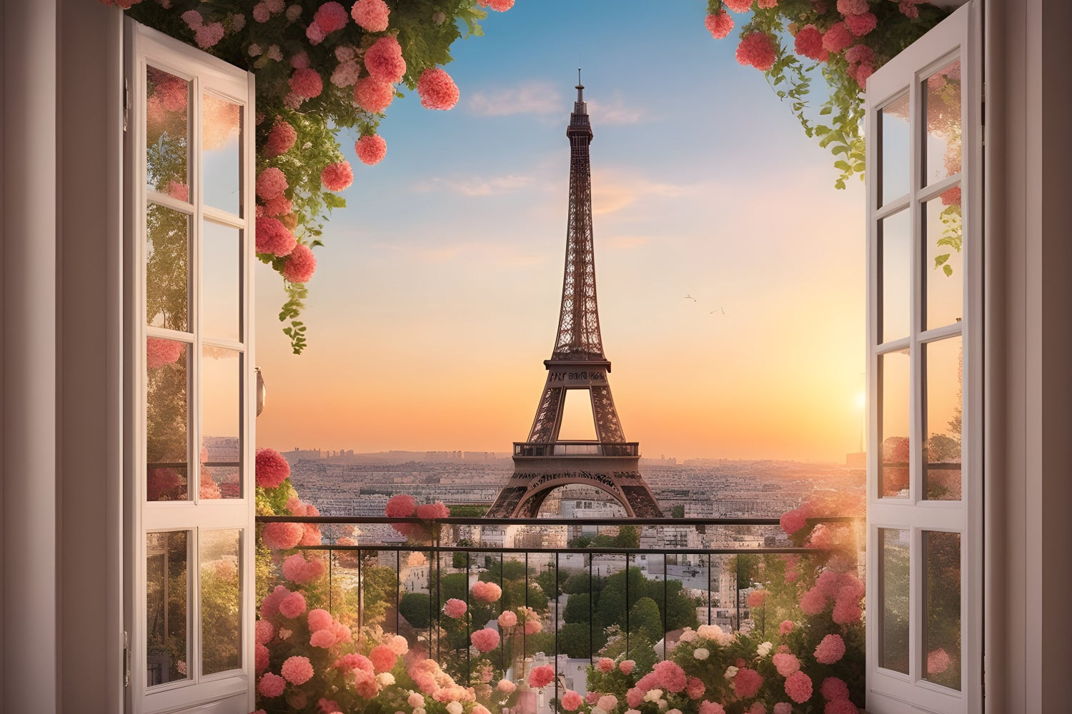 Paris Eiffel Tower Backdrop City Sunset Garden Balcony Backdrop UK GQ4-41