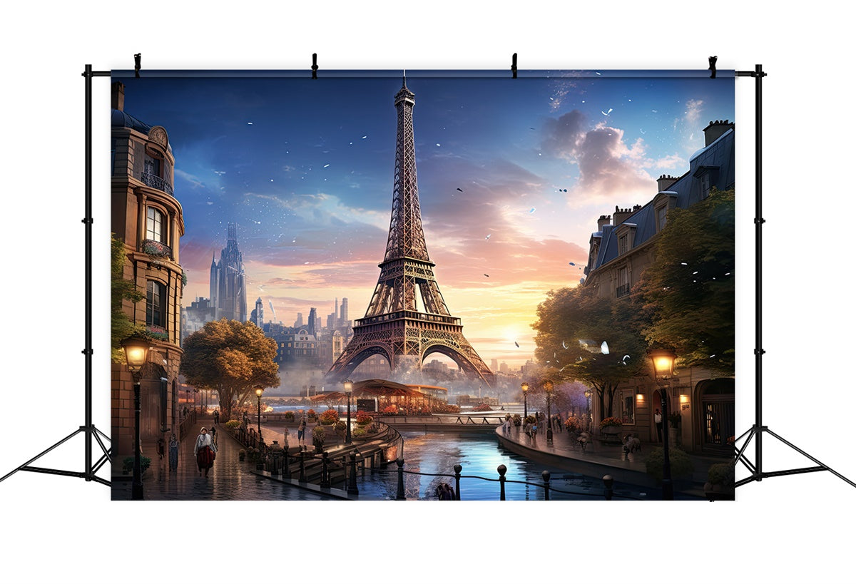 Paris Backdrop Photography Eiffel Tower Canal Scene Backdrop UK GQ4-44