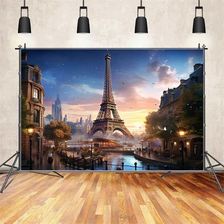 Paris Backdrop Photography Eiffel Tower Canal Scene Backdrop UK GQ4-44