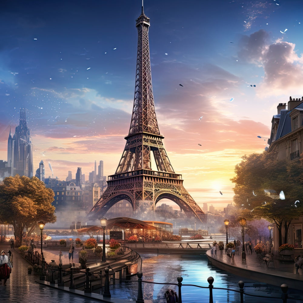 Paris Backdrop Photography Eiffel Tower Canal Scene Backdrop UK GQ4-44