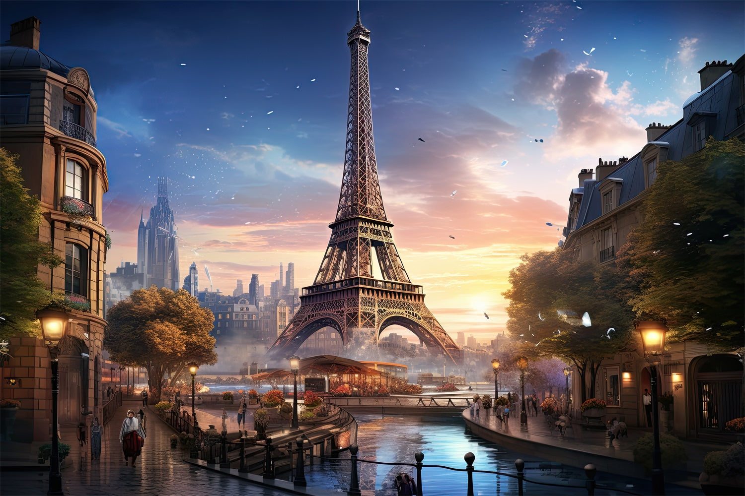 Paris Backdrop Photography Eiffel Tower Canal Scene Backdrop UK GQ4-44