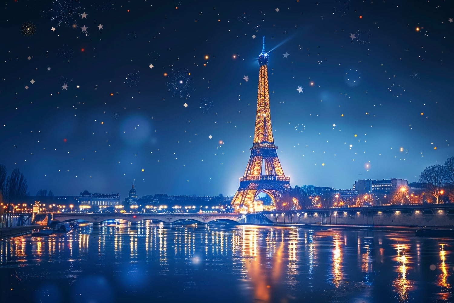 Night In Paris Backdrop Starry Sky Paris River Backdrop UK GQ4-46