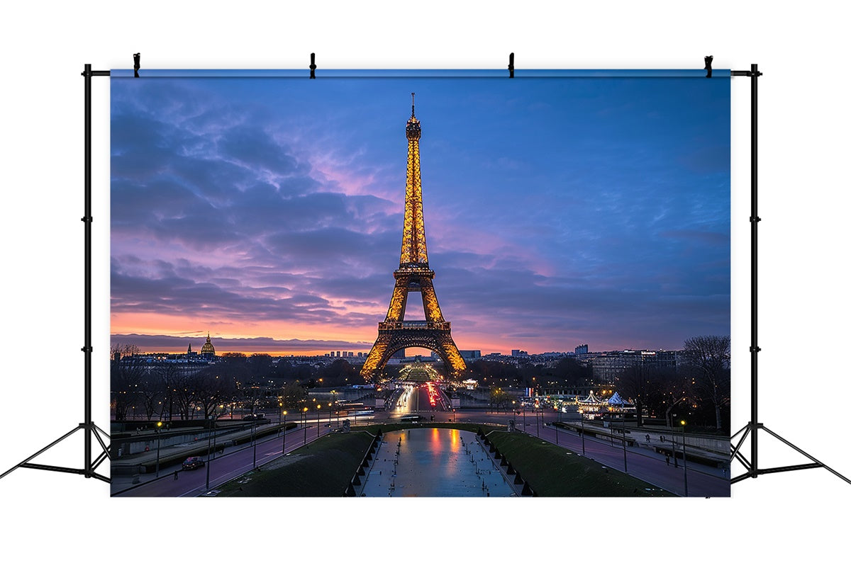 Paris Photography Backdrop Twilight Eiffel Tower Sky Backdrop UK GQ4-47