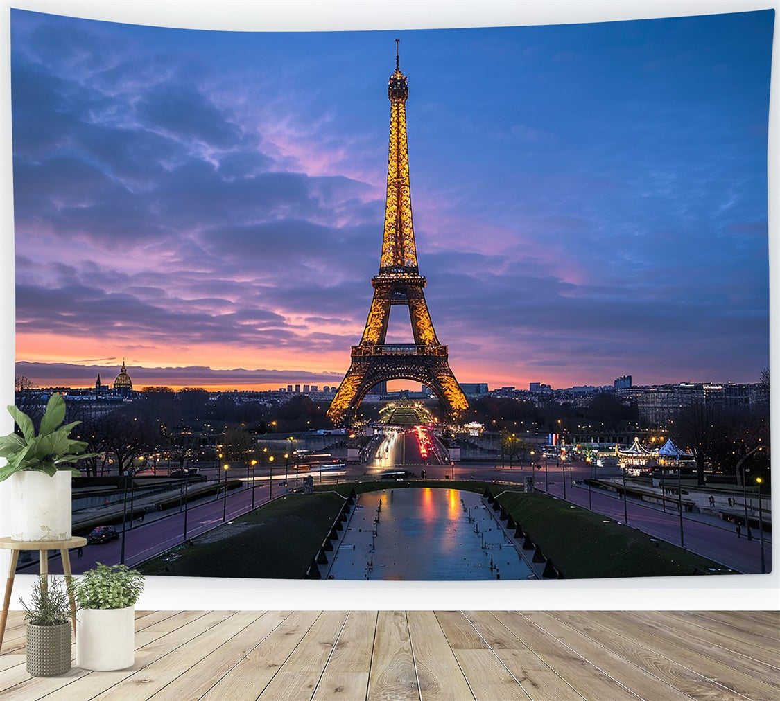 Paris Photography Backdrop Twilight Eiffel Tower Sky Backdrop UK GQ4-47
