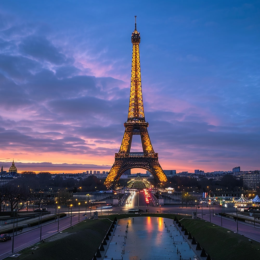 Paris Photography Backdrop Twilight Eiffel Tower Sky Backdrop UK GQ4-47