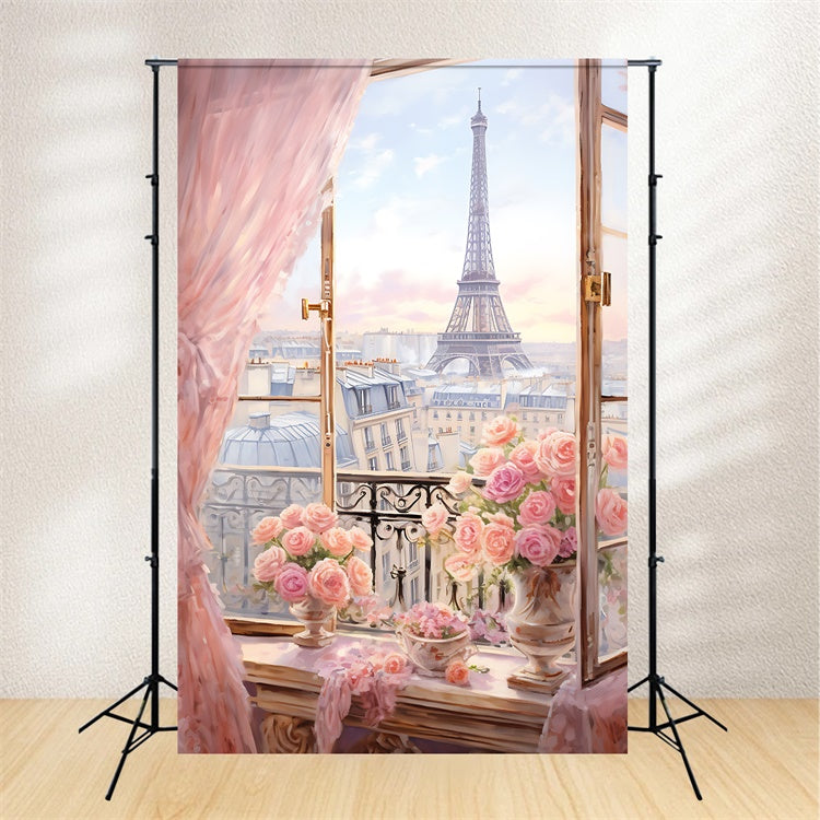 Eiffel Tower Paris Backdrop Dreamy Paris View Roses Backdrop UK GQ4-48