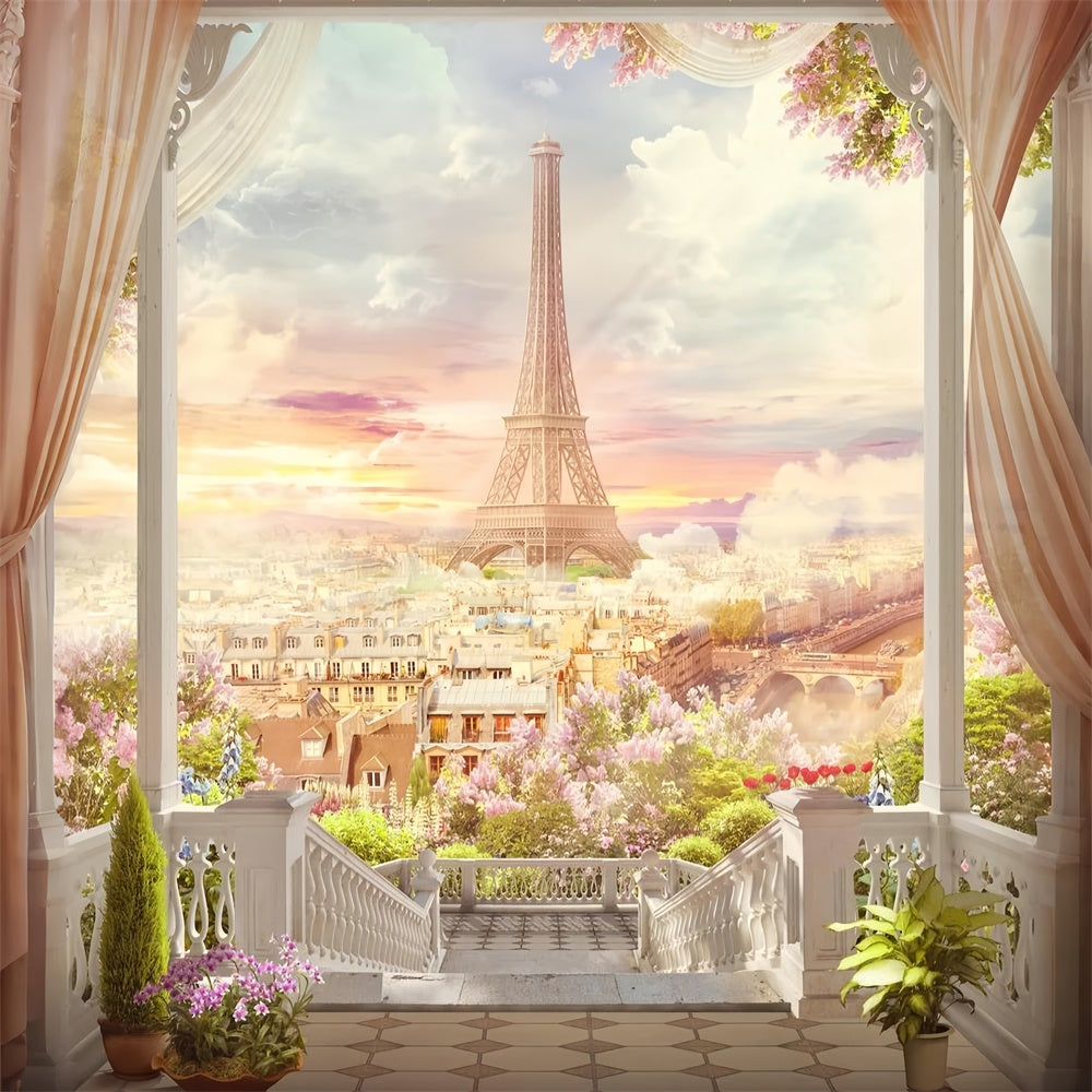 Paris Themed Photo Backdrop Elegant Balcony Paris City Backdrop UK GQ4-49