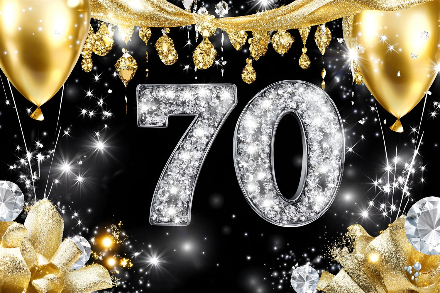 Happy Birthday Backdrop Diamond Sparkle 70th Custom Backdrop UK GQ4-5