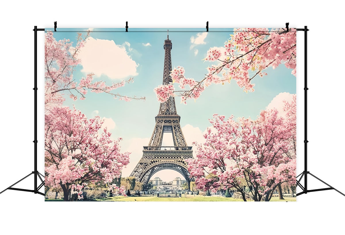 Paris Eiffel Tower Backdrop Romantic Cherry Blossom Backdrop UK GQ4-55