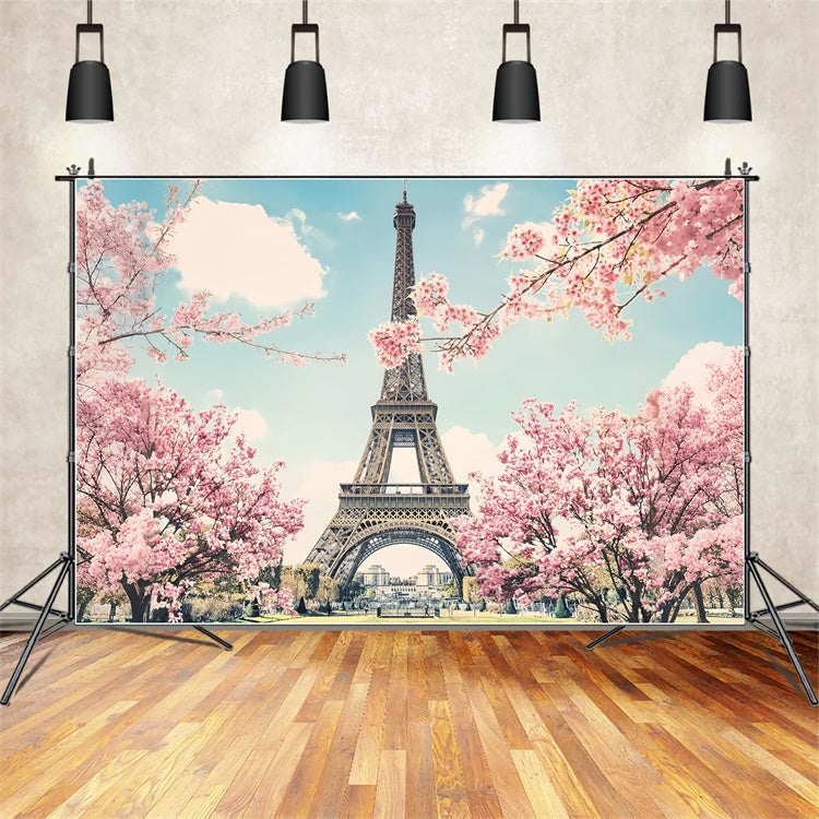 Paris Eiffel Tower Backdrop Romantic Cherry Blossom Backdrop UK GQ4-55