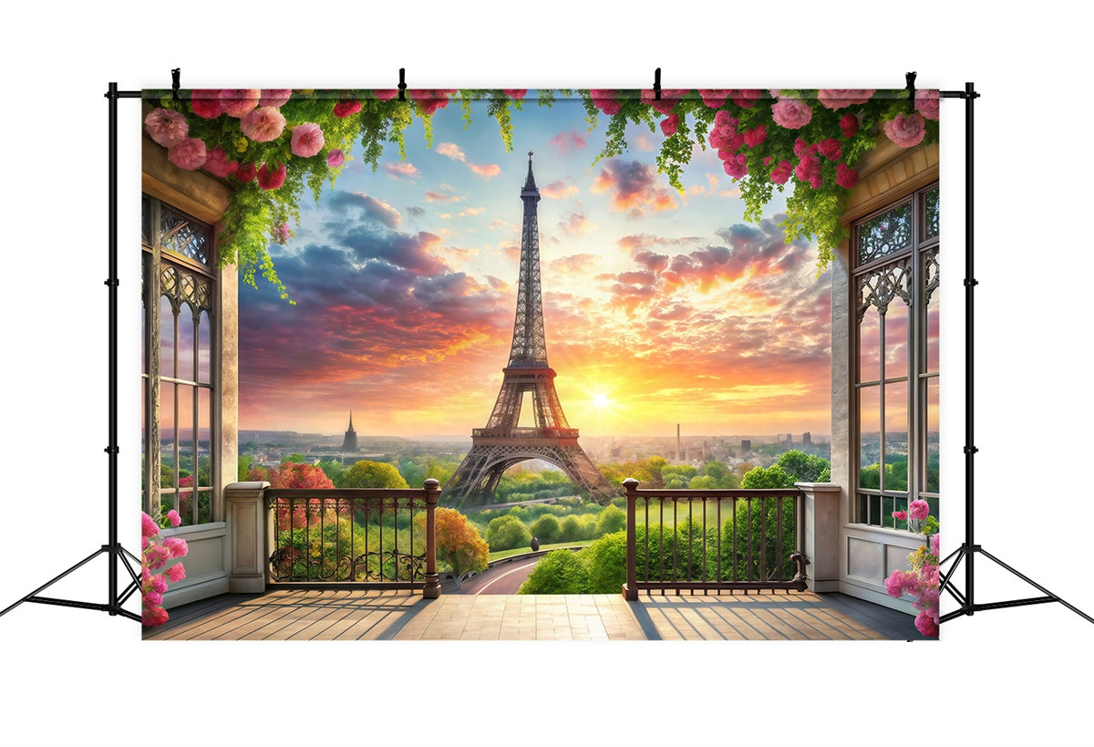Paris Theme Backdrop Romantic Balcony Eiffel Tower Backdrop UK GQ4-56