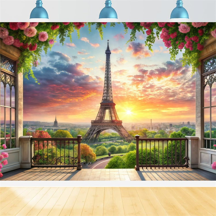 Paris Theme Backdrop Romantic Balcony Eiffel Tower Backdrop UK GQ4-56