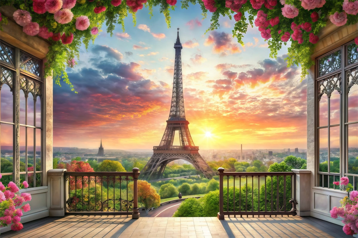 Paris Theme Backdrop Romantic Balcony Eiffel Tower Backdrop UK GQ4-56