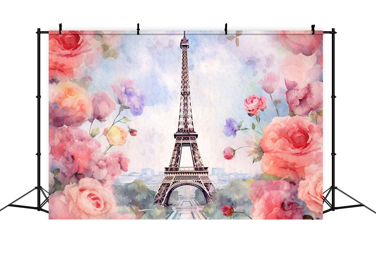 Paris Photography Backdrop Romantic Floral Paris Tower Backdrop UK GQ4-58