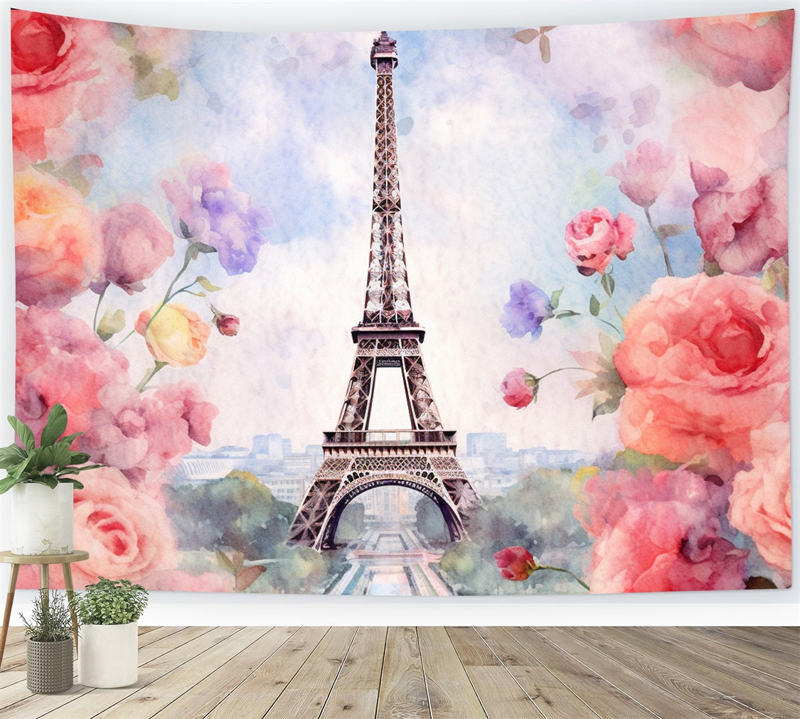 Paris Photography Backdrop Romantic Floral Paris Tower Backdrop UK GQ4-58