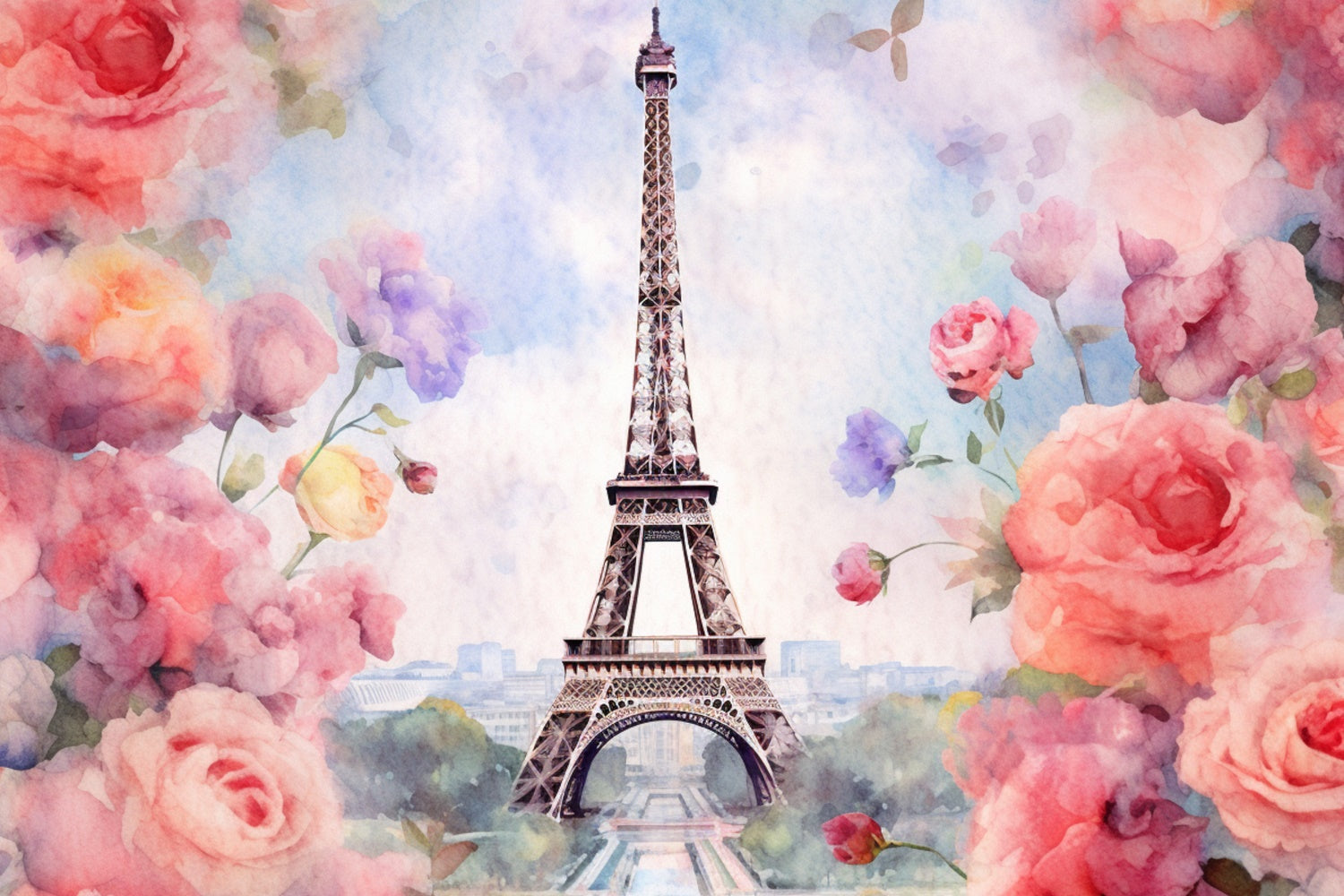 Paris Photography Backdrop Romantic Floral Paris Tower Backdrop UK GQ4-58