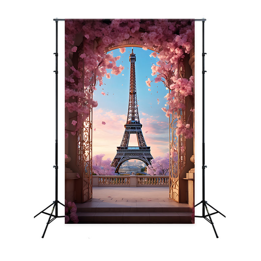 Paris Backdrop Photography Blossoming Balcony Arch View Backdrop UK GQ4-63
