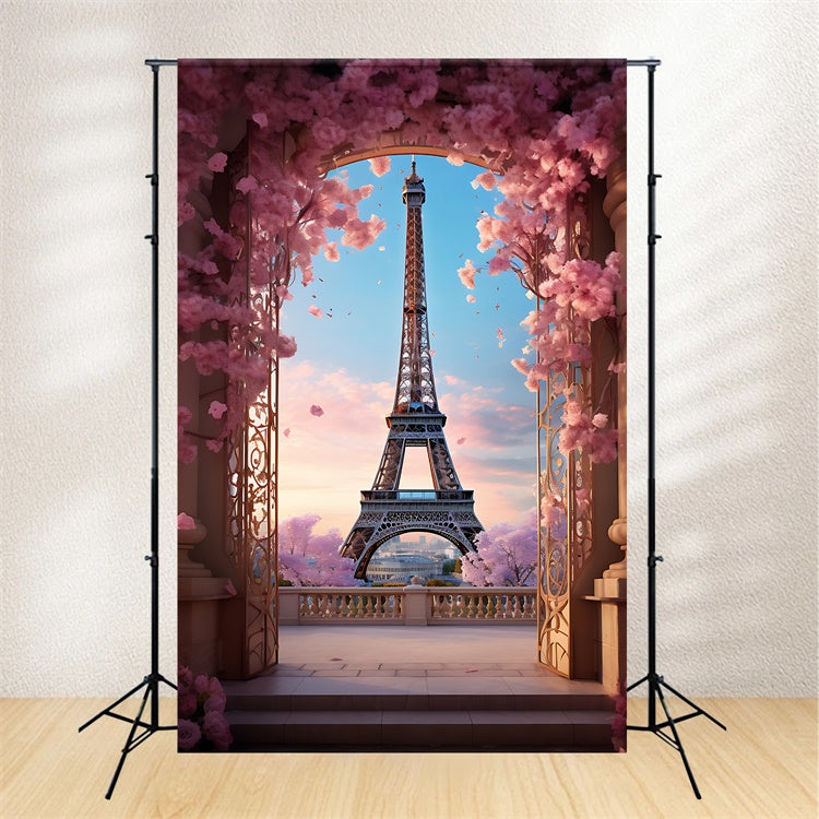 Paris Backdrop Photography Blossoming Balcony Arch View Backdrop UK GQ4-63