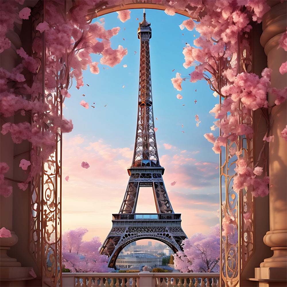 Paris Backdrop Photography Blossoming Balcony Arch View Backdrop UK GQ4-63