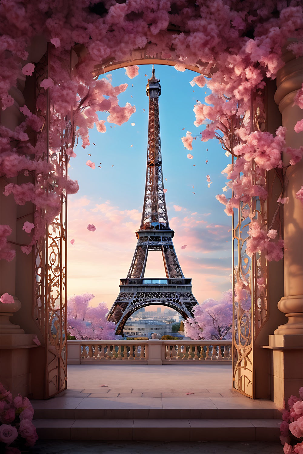 Paris Backdrop Photography Blossoming Balcony Arch View Backdrop UK GQ4-63