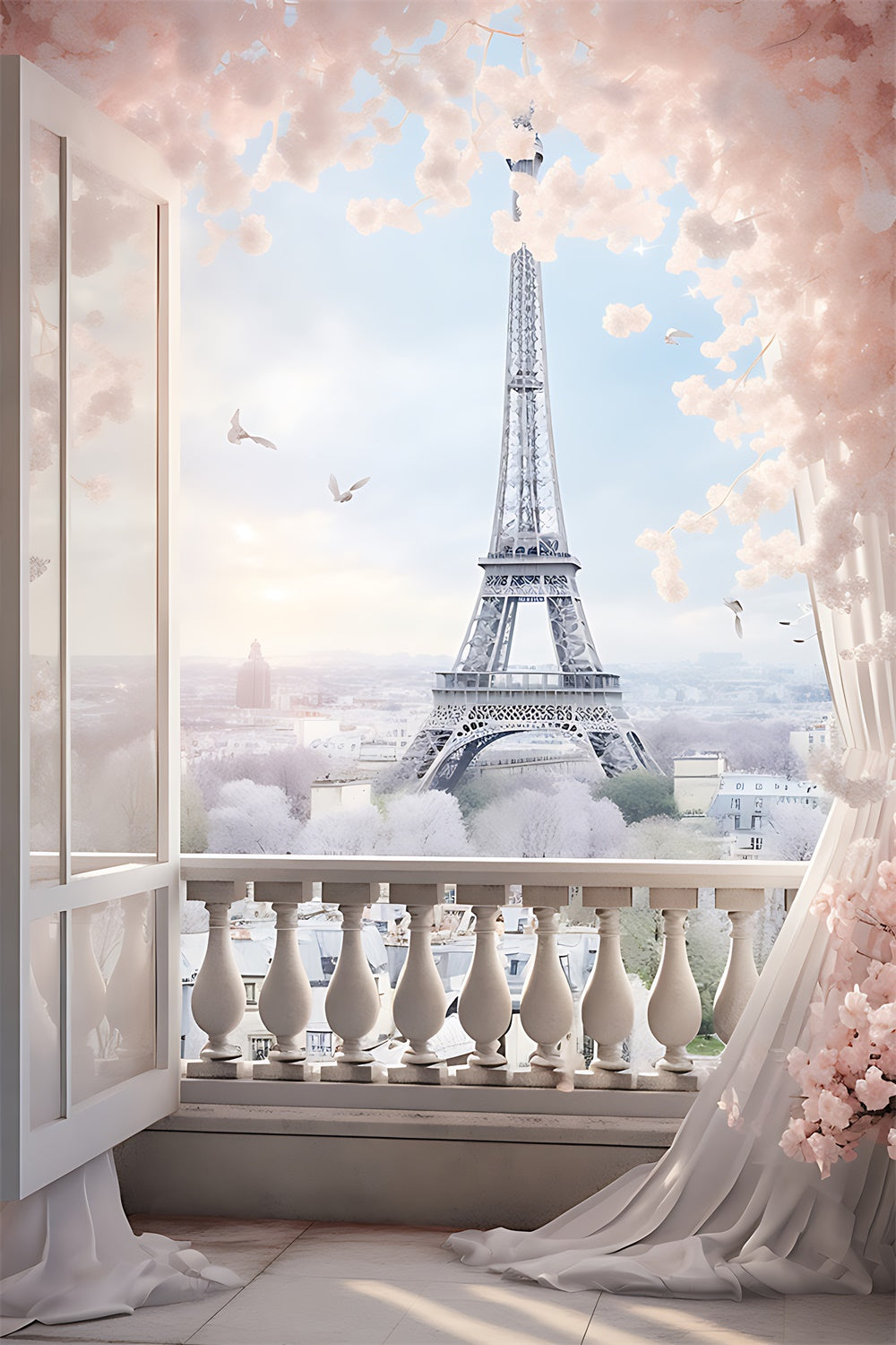 Paris Themed Backdrops Elegant Balcony Paris Tower Backdrop UK GQ4-64