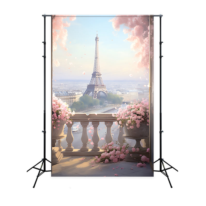 Paris Photography Backdrop Balcony Flowers City View Backdrop UK GQ4-65