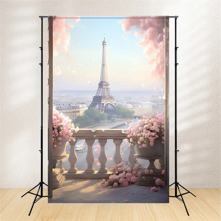 Paris Photography Backdrop Balcony Flowers City View Backdrop UK GQ4-65