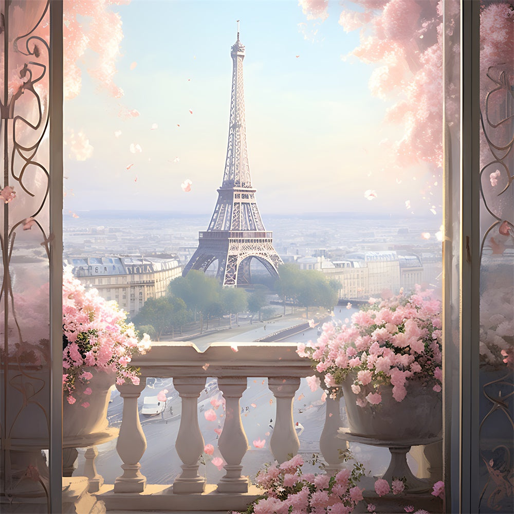 Paris Photography Backdrop Balcony Flowers City View Backdrop UK GQ4-65