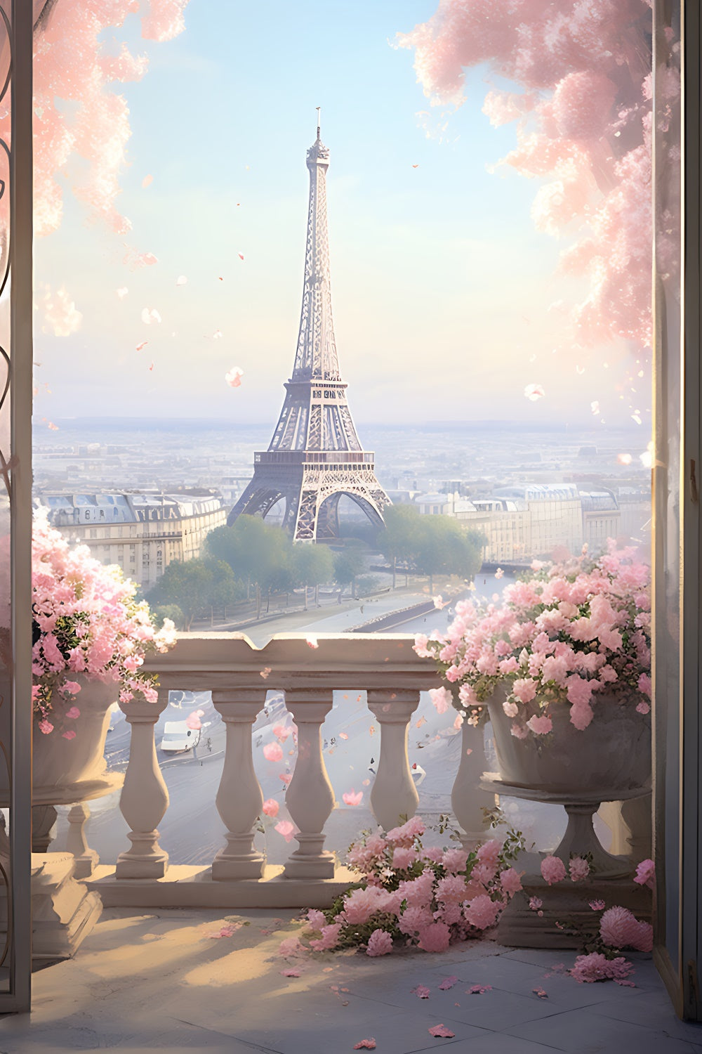 Paris Photography Backdrop Balcony Flowers City View Backdrop UK GQ4-65
