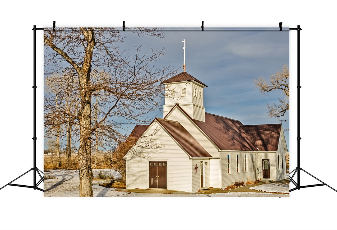 Church Photo Backdrop Rural Snow Architecture Backdrop UK GQ4-66