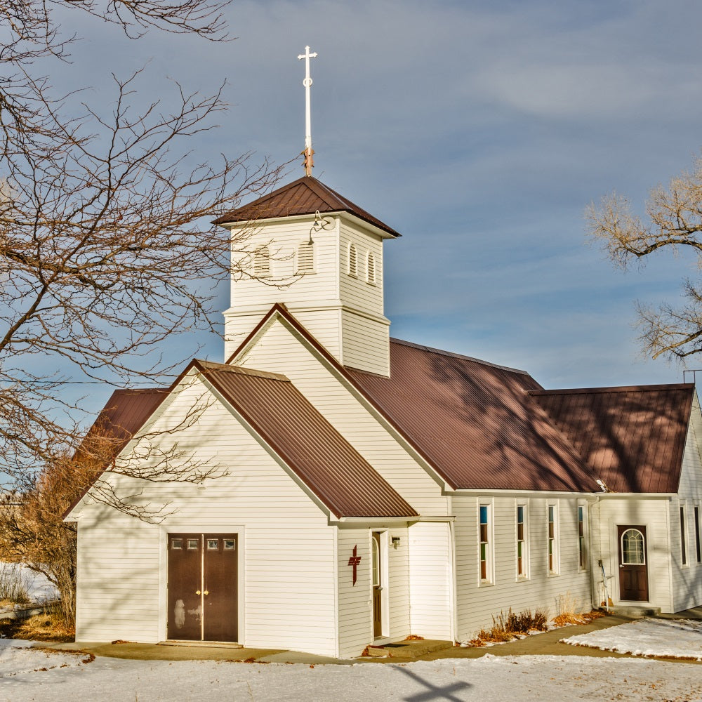 Church Photo Backdrop Rural Snow Architecture Backdrop UK GQ4-66