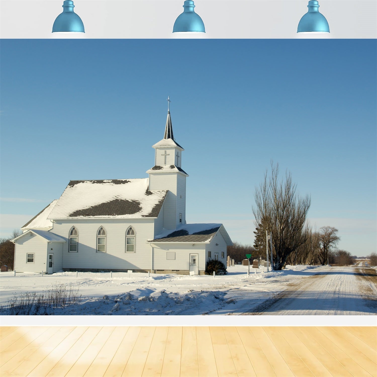 Church Photo Backdrop Winter Architecture Backdrop UK GQ4-69