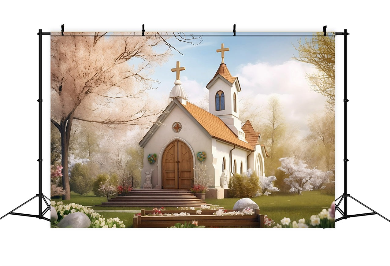 Church Backdrops Spring Garden Twin Tower Architecture Backdrop UK GQ4-71