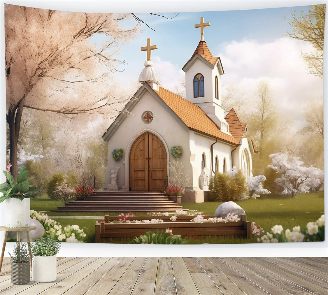 Church Backdrops Spring Garden Twin Tower Architecture Backdrop UK GQ4-71