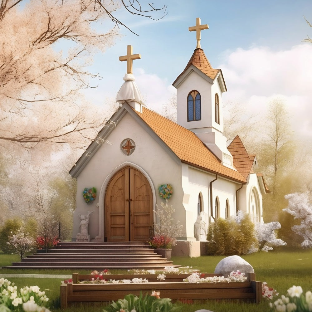 Church Backdrops Spring Garden Twin Tower Architecture Backdrop UK GQ4-71
