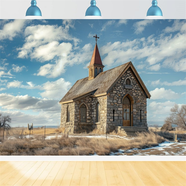Church Backdrop Ideas Blue Sky Stone Architecture Backdrop UK GQ4-73