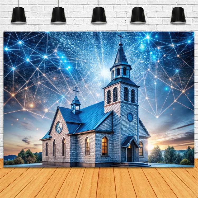 Church Backdrop Futuristic Night Sky Architecture Backdrop UK GQ4-74