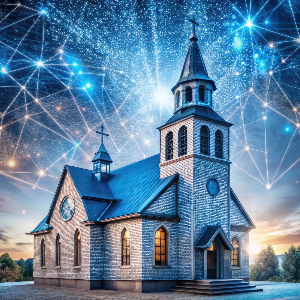 Church Backdrop Futuristic Night Sky Architecture Backdrop UK GQ4-74