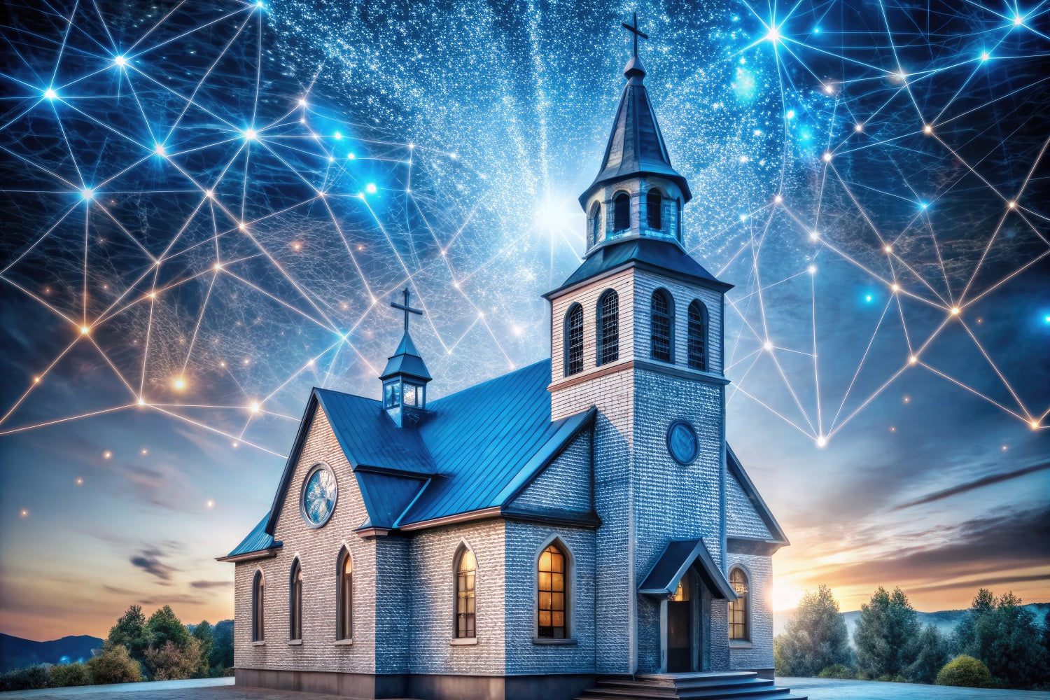 Church Backdrop Futuristic Night Sky Architecture Backdrop UK GQ4-74