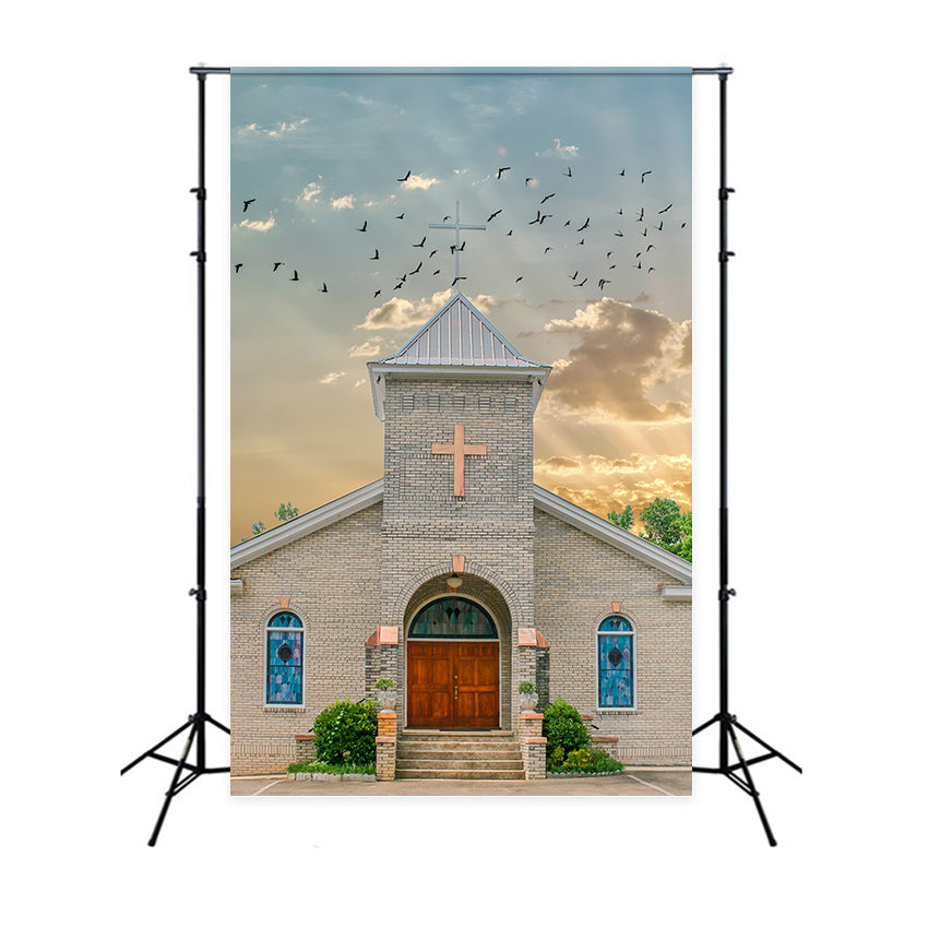 Church Backdrops Flying Birds Sky Architecture Backdrop UK GQ4-75