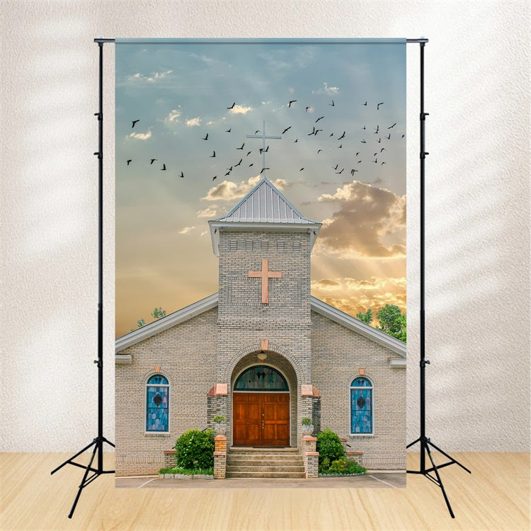 Church Backdrops Flying Birds Sky Architecture Backdrop UK GQ4-75