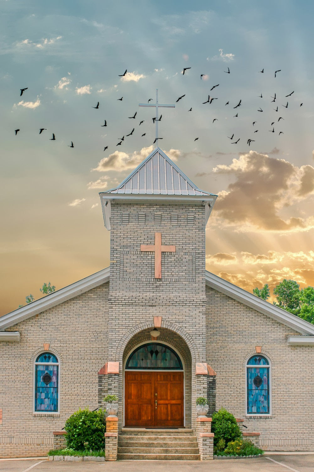 Church Backdrops Flying Birds Sky Architecture Backdrop UK GQ4-75