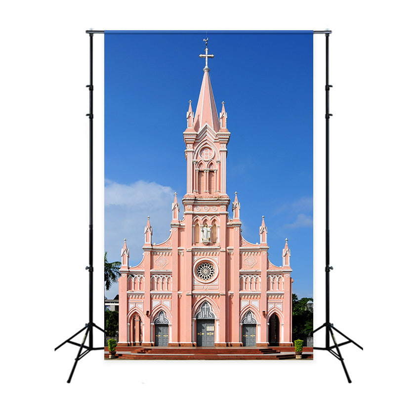 Church Stage Backdrop Pink Gothic Architecture Backdrop UK GQ4-76