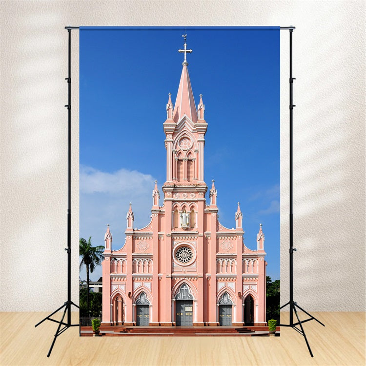 Church Stage Backdrop Pink Gothic Architecture Backdrop UK GQ4-76