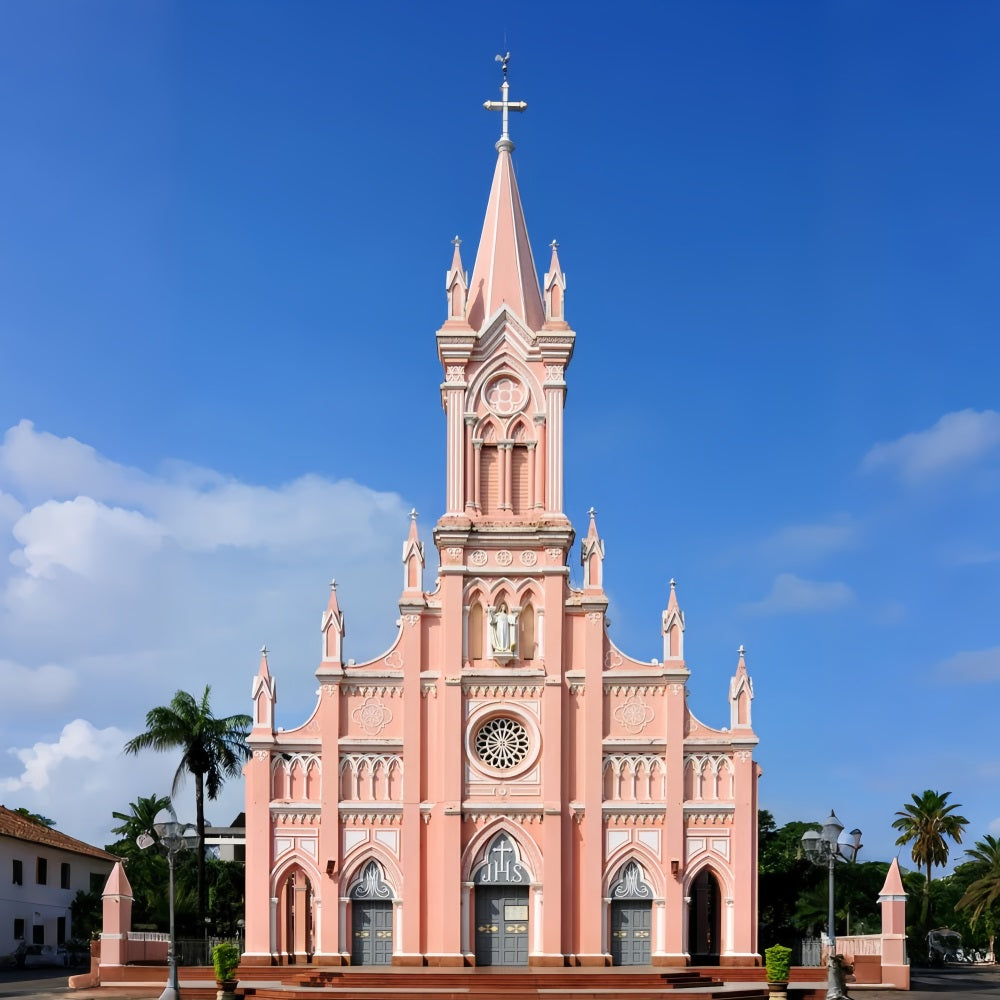 Church Stage Backdrop Pink Gothic Architecture Backdrop UK GQ4-76