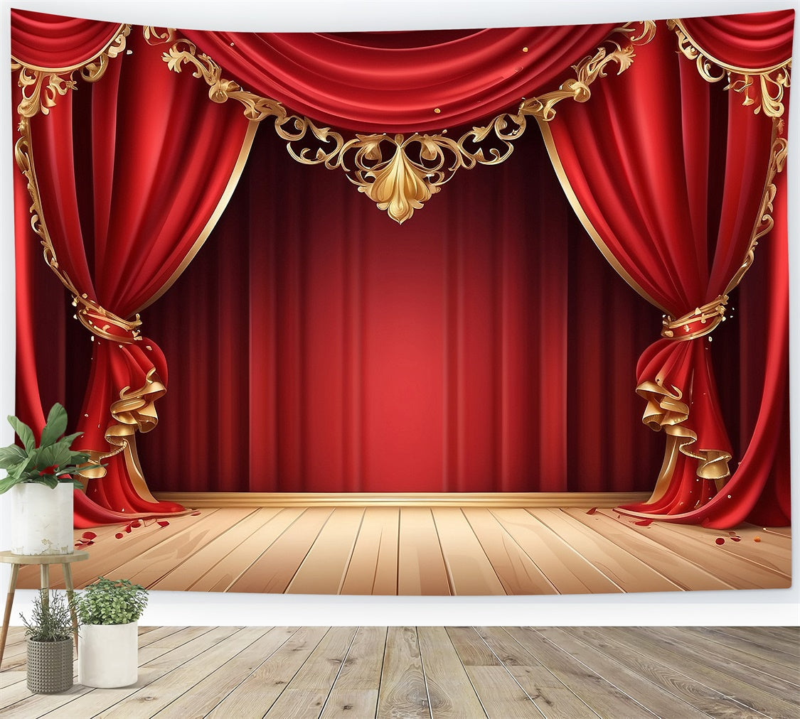 Red Carpet Photo Backdrop Gold Trim Red Curtain Backdrop UK GQ4-86