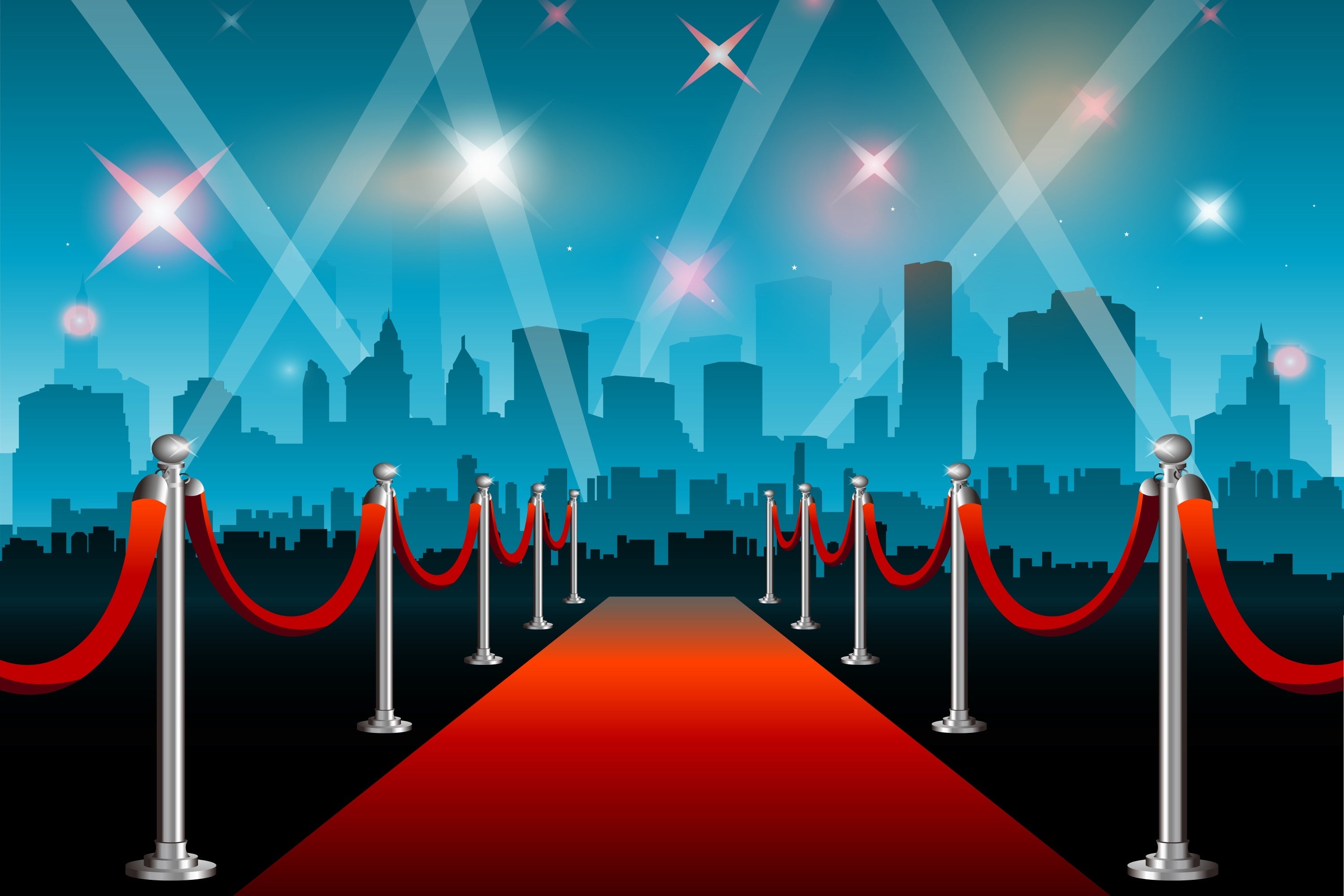 Red Carpet Backdrops City Lights Blue Skyline Backdrop UK GQ4-90