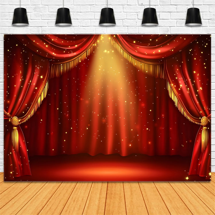 Red Carpet Photo Backdrop Golden Sparkle Curtain Backdrop UK GQ4-94